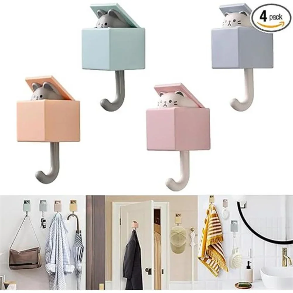 4Pcs Cute Creative Cat Coat Hook for Wall and Door-Max Load 10LB Wall Hook